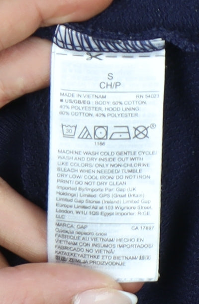 GAP Womens Navy Blue Hoodie Small Pullover Logo Cotton Blend