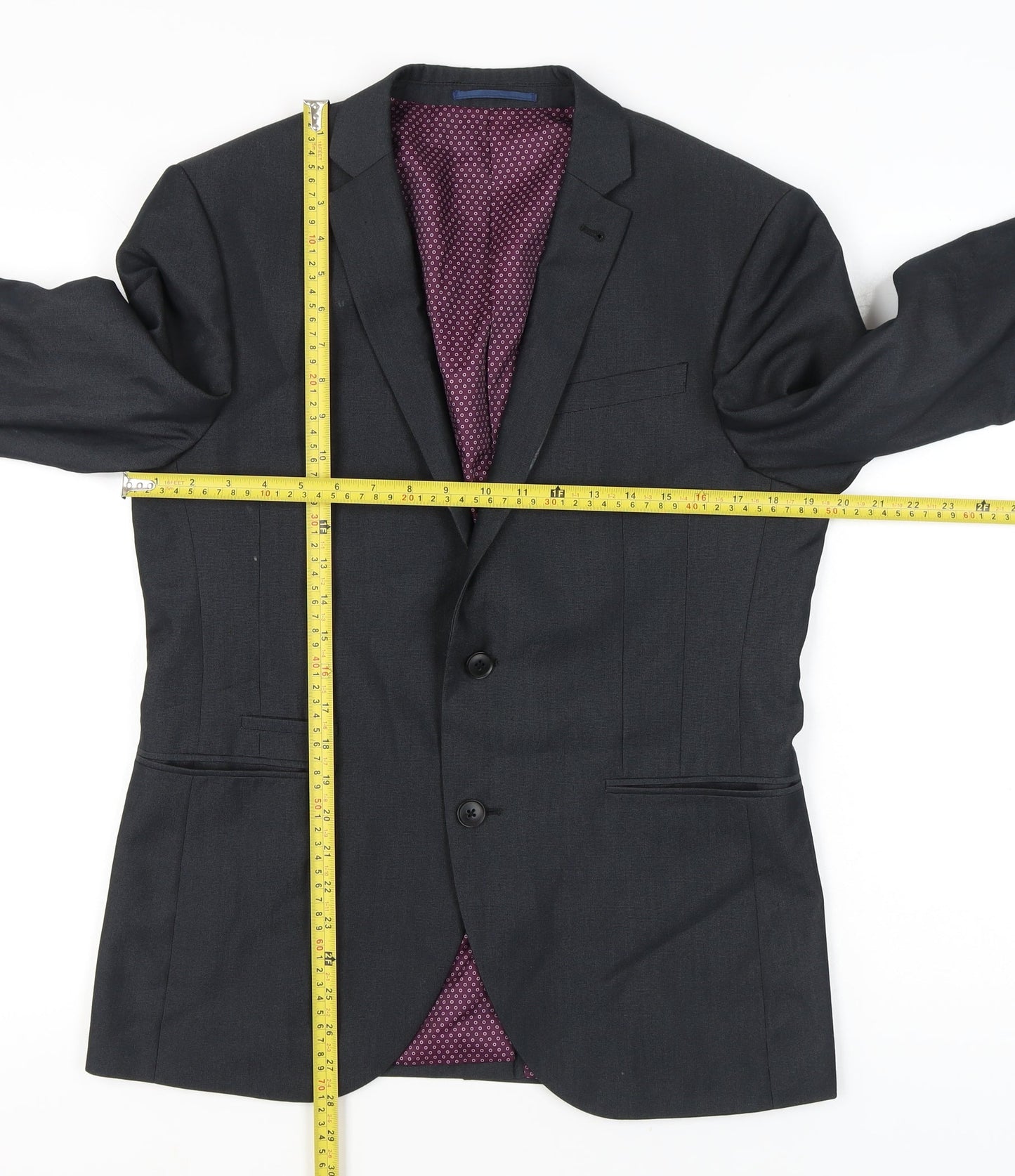 Next Men's Grey Suit Jacket 38S Short Single Breasted Notch Lapel