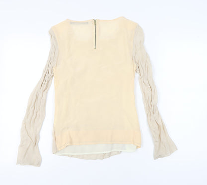 Zara Woman Beige Long Sleeve Blouse Women Size 8 Scoop Neck