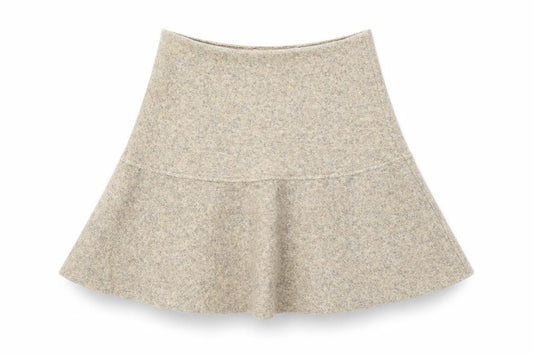 ZARA Women Beige Flared Wool Blend Short Skirt Size 12