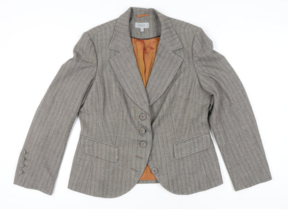 Marks and Spencer Women Brown Pinstripe Blazer Jacket Size 16