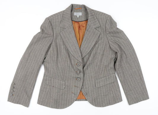 Marks and Spencer Women Brown Pinstripe Blazer Jacket Size 16