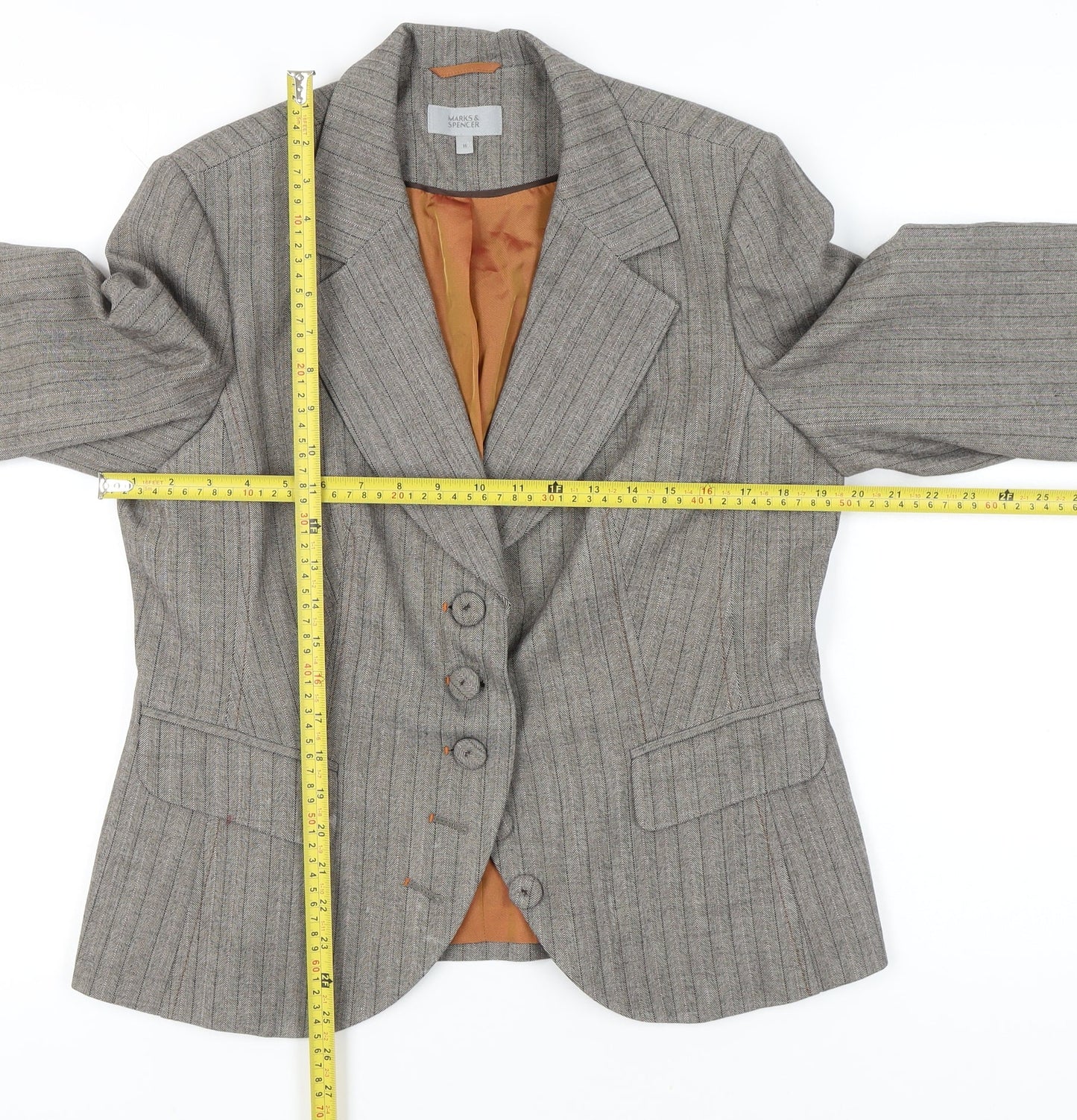Marks and Spencer Women Brown Pinstripe Blazer Jacket Size 16