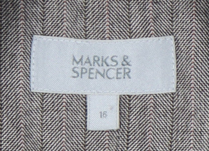 Marks and Spencer Women Brown Pinstripe Blazer Jacket Size 16