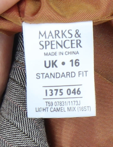 Marks and Spencer Women Brown Pinstripe Blazer Jacket Size 16