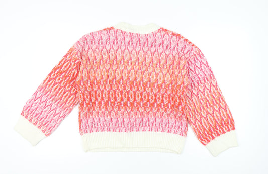 Tu Women’s Pink Orange Knit Jumper Size 14 Crew Neck Pullover