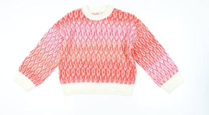 Tu Women’s Pink Orange Knit Jumper Size 14 Crew Neck Pullover