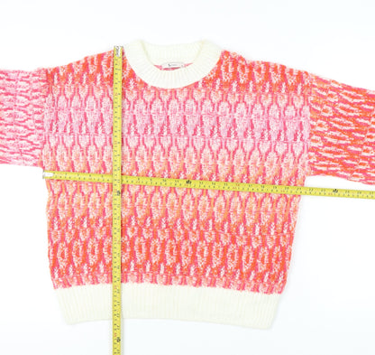 Tu Women’s Pink Orange Knit Jumper Size 14 Crew Neck Pullover