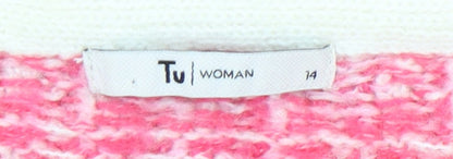 Tu Women’s Pink Orange Knit Jumper Size 14 Crew Neck Pullover