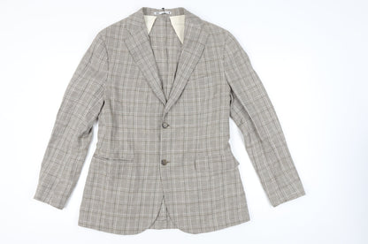 Zara Women Beige Check Linen Blend Blazer Jacket Size 14