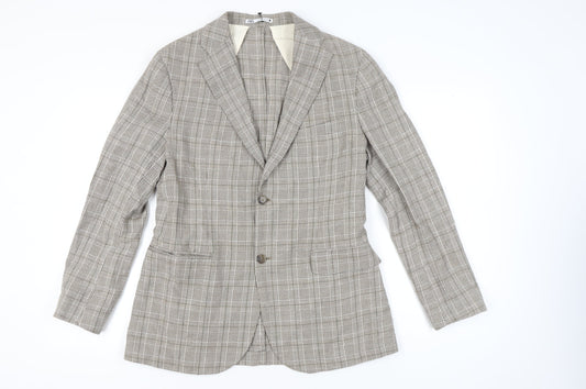 Zara Women Beige Check Linen Blend Blazer Jacket Size 14