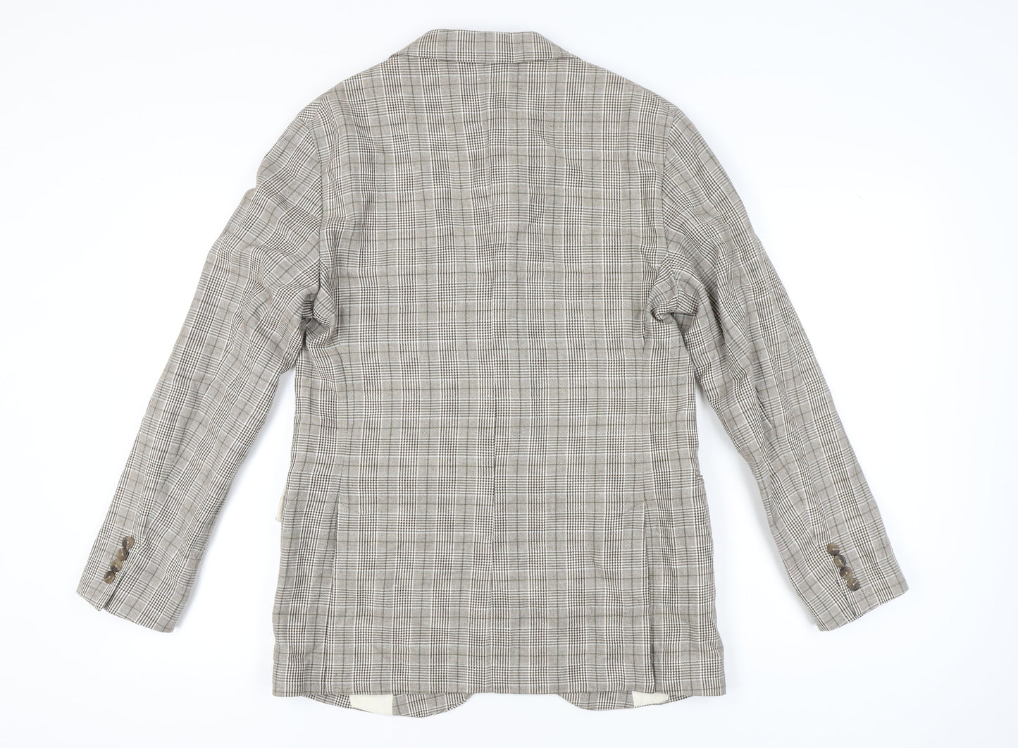 Zara Women Beige Check Linen Blend Blazer Jacket Size 14