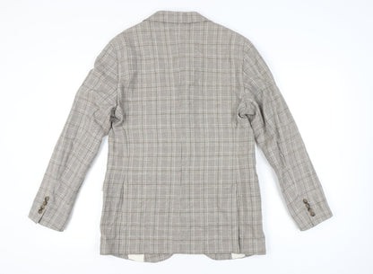 Zara Women Beige Check Linen Blend Blazer Jacket Size 14