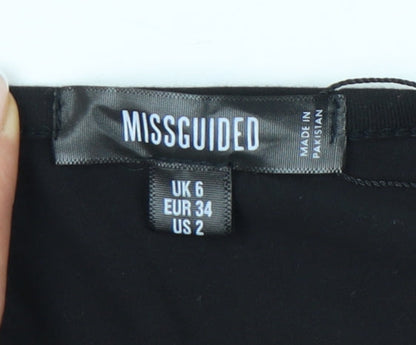 Missguided Women Black Bodycon Mini Dress UK 6 Cold Shoulder V-Neck