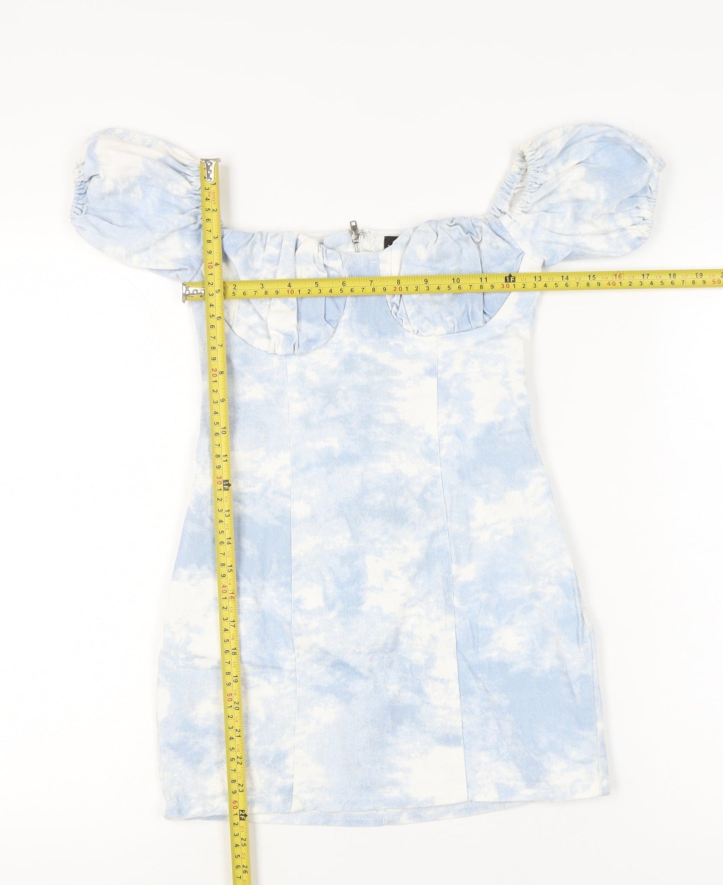 PrettyLittleThing Women’s Blue Tie Dye Puff Sleeve Bodycon Dress Size 2