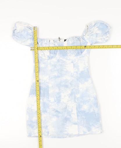 PrettyLittleThing Women’s Blue Tie Dye Puff Sleeve Bodycon Dress Size 2