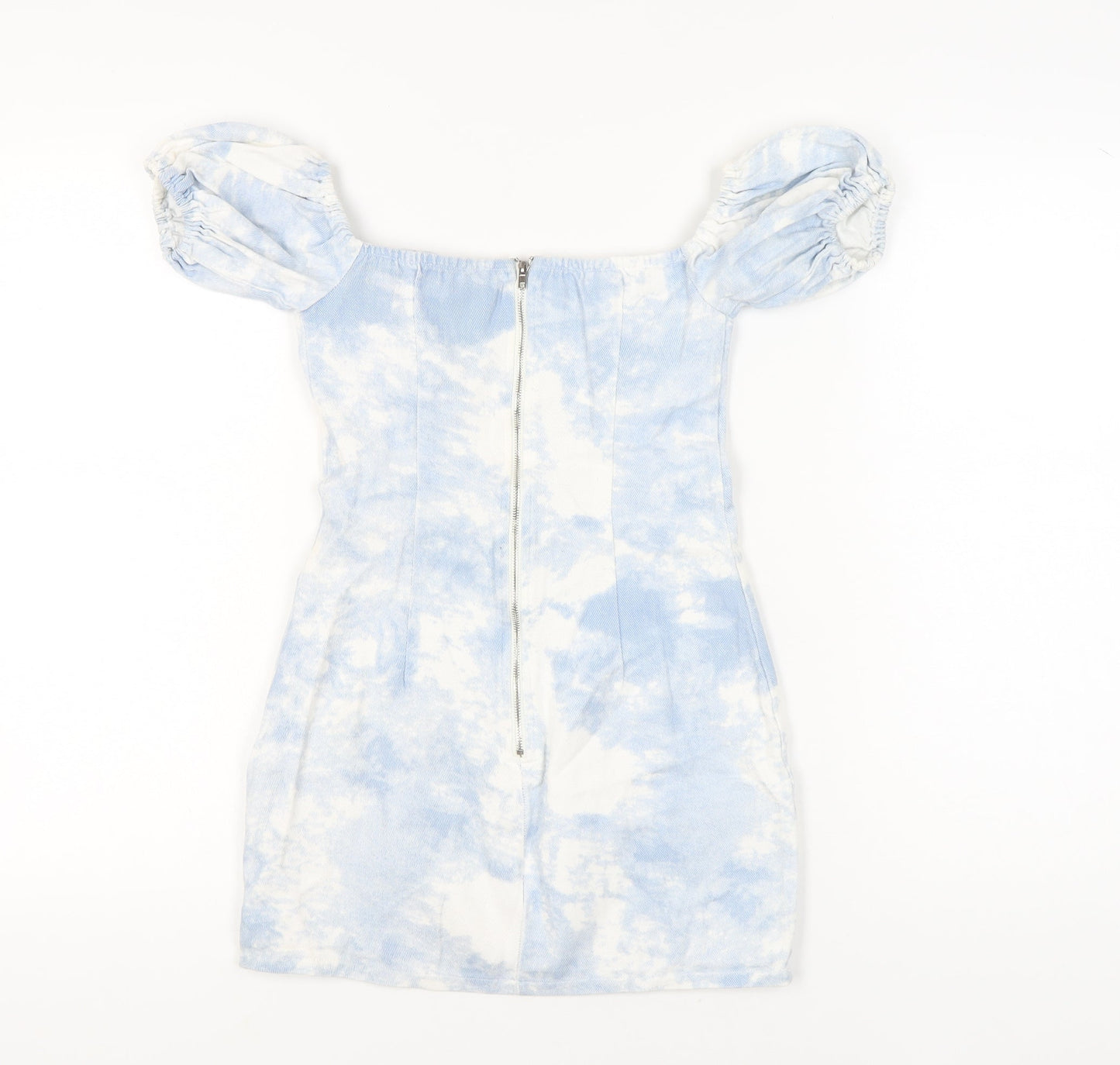 PrettyLittleThing Women’s Blue Tie Dye Puff Sleeve Bodycon Dress Size 2