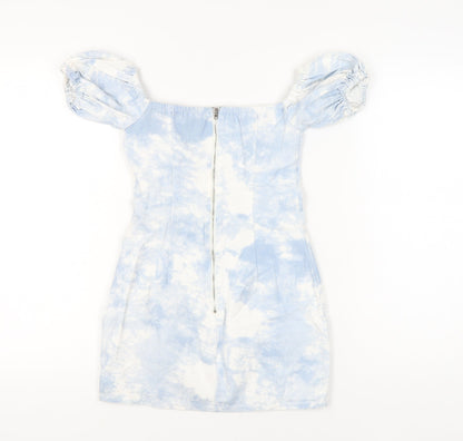 PrettyLittleThing Women’s Blue Tie Dye Puff Sleeve Bodycon Dress Size 2