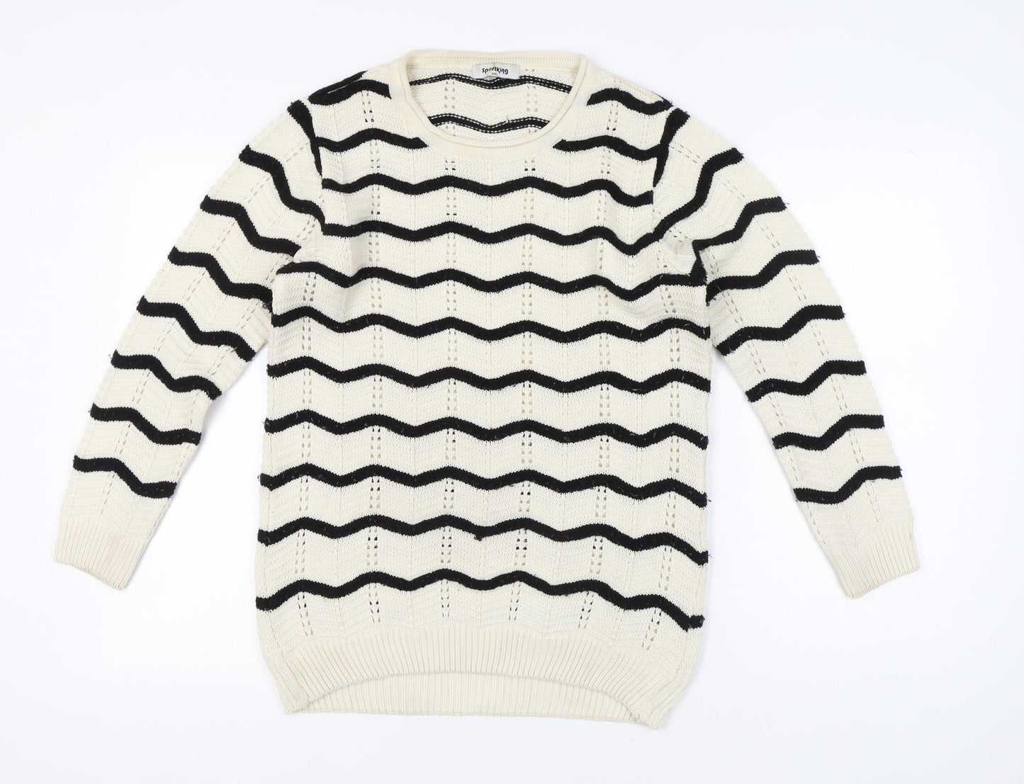 SportKing Womens White Black Striped Knit Jumper 2XL Long Sleeve