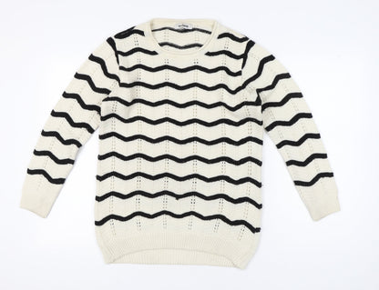 SportKing Womens White Black Striped Knit Jumper 2XL Long Sleeve