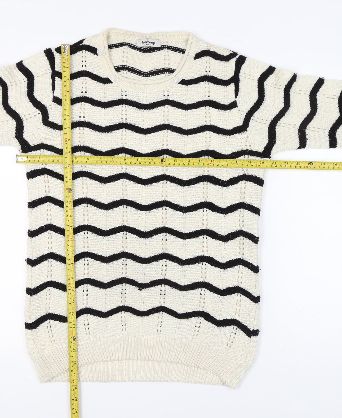 SportKing Womens White Black Striped Knit Jumper 2XL Long Sleeve