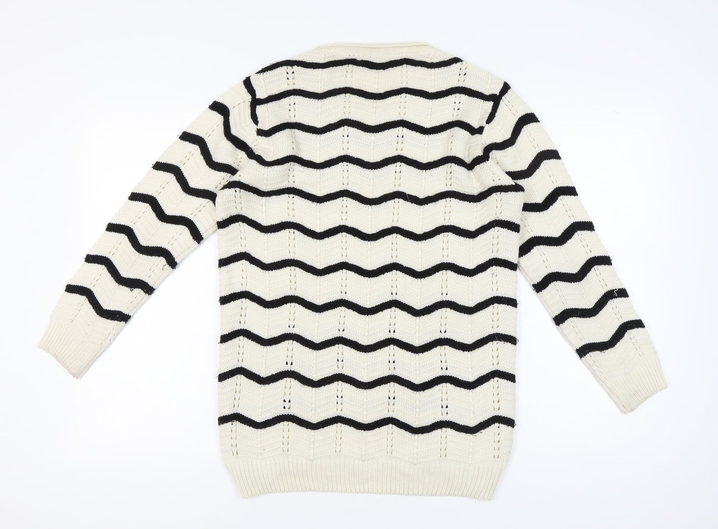 SportKing Womens White Black Striped Knit Jumper 2XL Long Sleeve