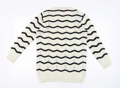 SportKing Womens White Black Striped Knit Jumper 2XL Long Sleeve