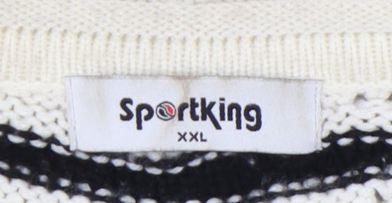 SportKing Womens White Black Striped Knit Jumper 2XL Long Sleeve