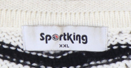 SportKing Womens White Black Striped Knit Jumper 2XL Long Sleeve