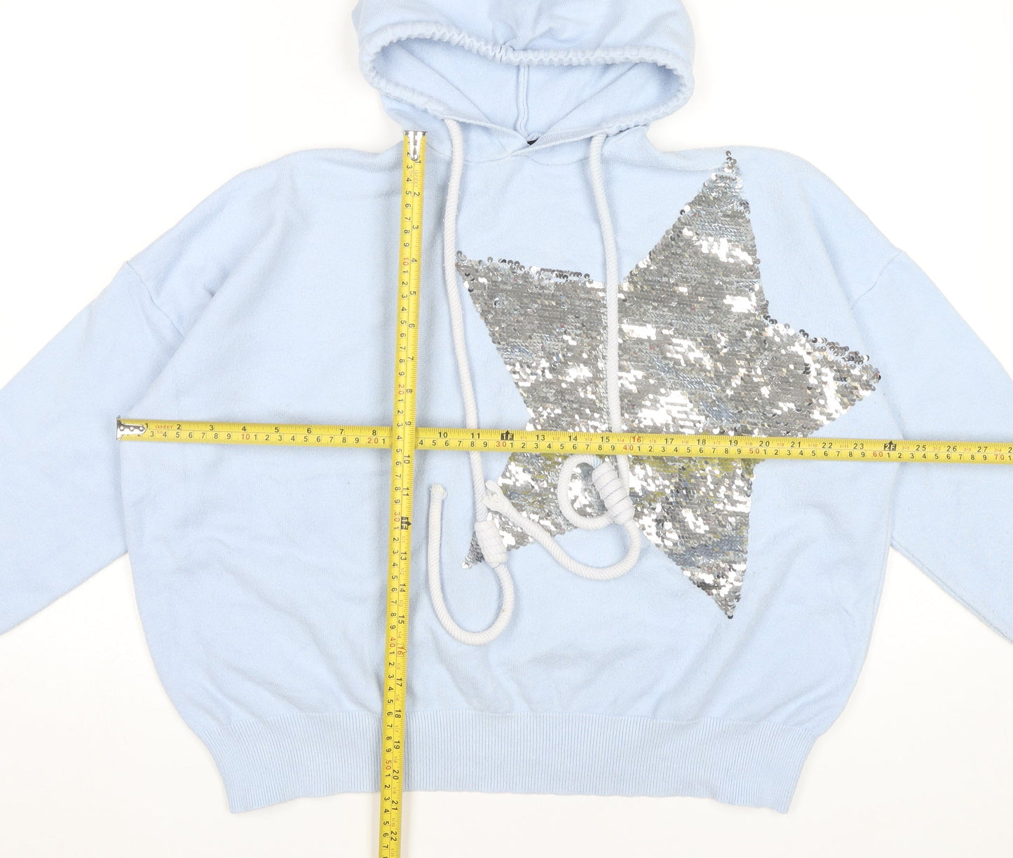 Forevayoung Women’s Blue Sequin Star Hoodie S Pullover Casual