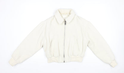 MNG Womens Ivory XS Bomber Jacket Corduroy Cropped Zip Casual