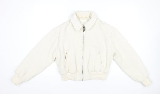 MNG Womens Ivory XS Bomber Jacket Corduroy Cropped Zip Casual