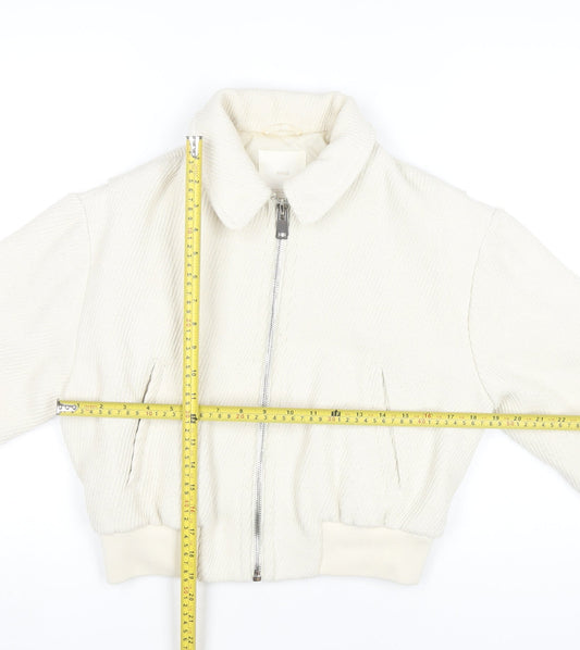 MNG Womens Ivory XS Bomber Jacket Corduroy Cropped Zip Casual