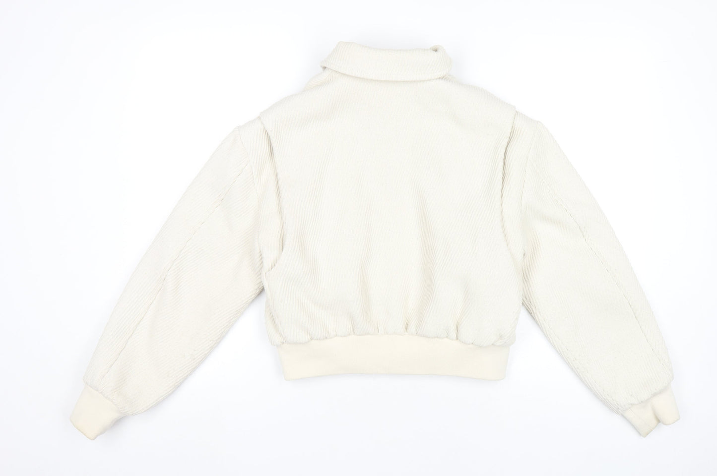 MNG Womens Ivory XS Bomber Jacket Corduroy Cropped Zip Casual