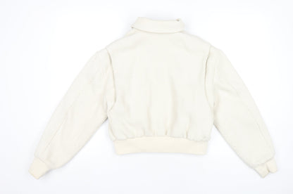 MNG Womens Ivory XS Bomber Jacket Corduroy Cropped Zip Casual