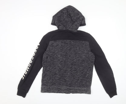 Abercrombie Kids Boys Black Grey Full Zip Hoodie 13-14 Years Logo Print