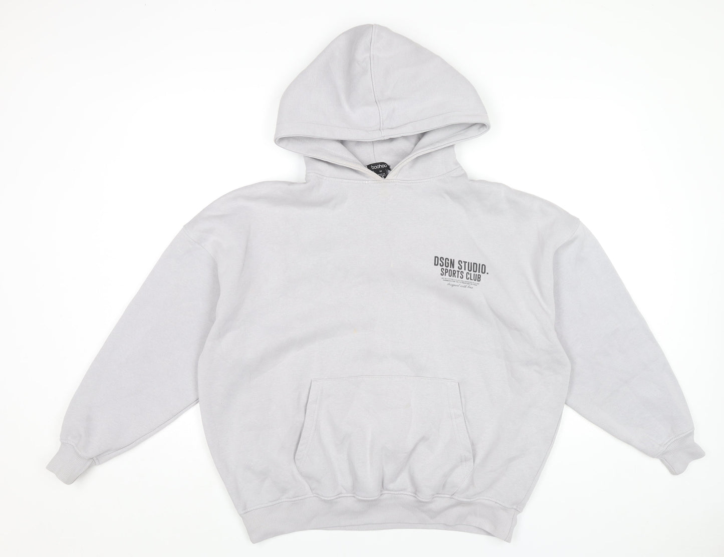 Boohoo Womens Grey Pullover Hoodie XS Regular Fit Sports Logo