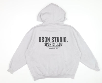 Boohoo Womens Grey Pullover Hoodie XS Regular Fit Sports Logo