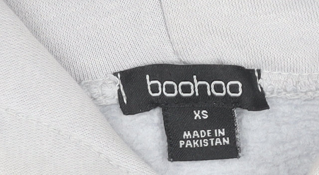 Boohoo Womens Grey Pullover Hoodie XS Regular Fit Sports Logo