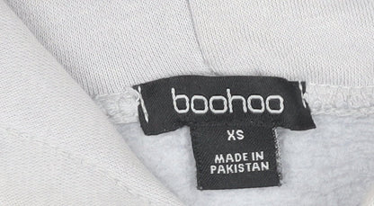 Boohoo Womens Grey Pullover Hoodie XS Regular Fit Sports Logo