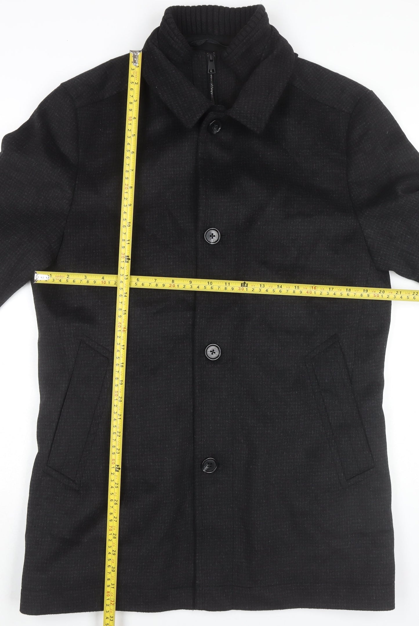 Mens UK Size M Marks and Spencer Black Overcoat
