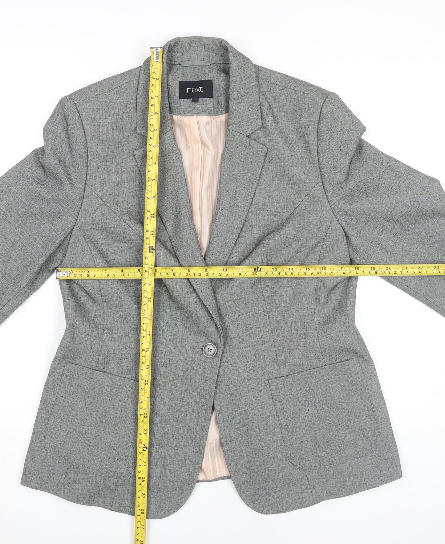 Next Women’s Grey Blazer Size 16 Regular Fit One Button Jacket