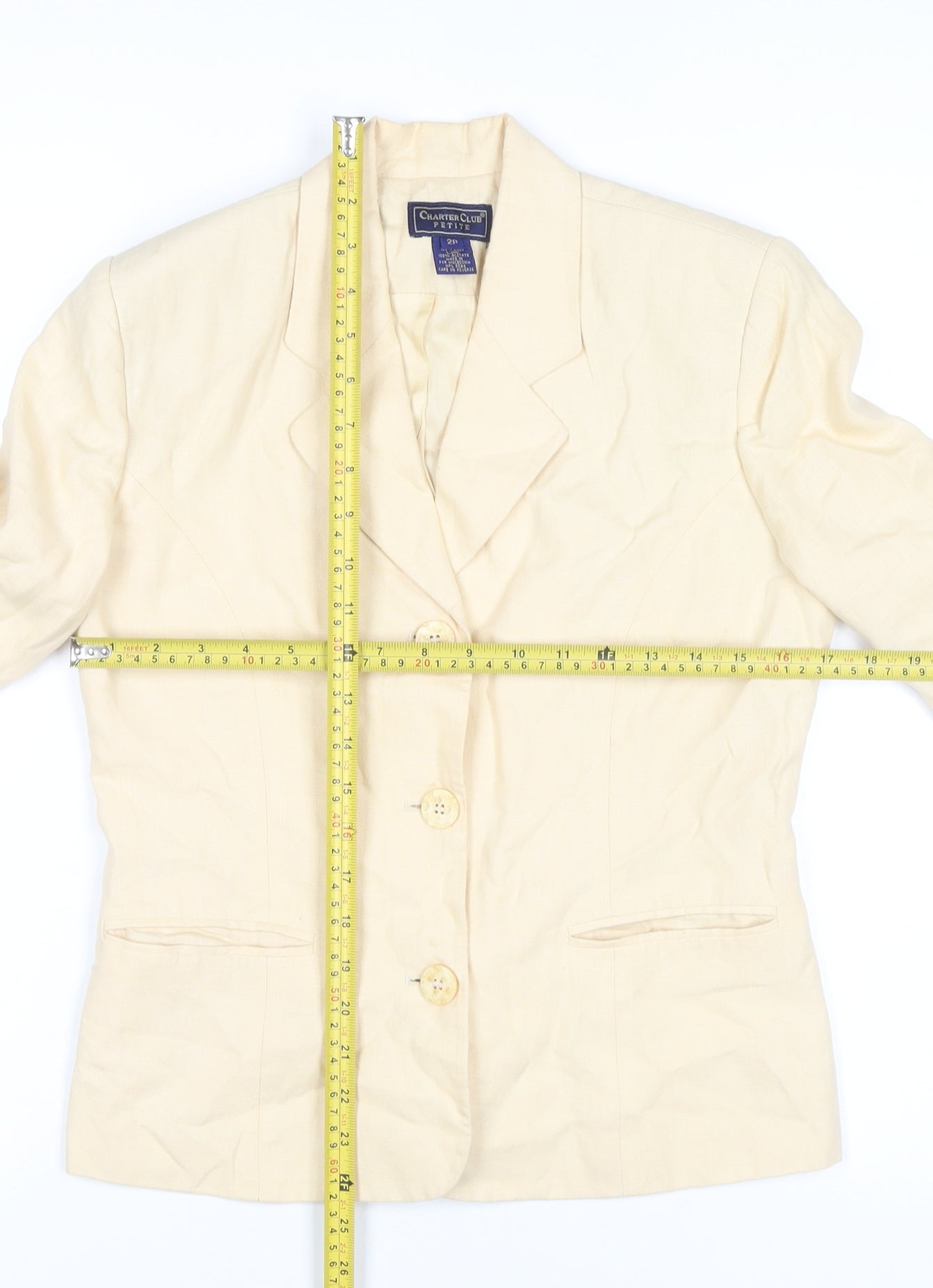 Charter Club Women’s Beige Linen Petite 2P Blazer Jacket