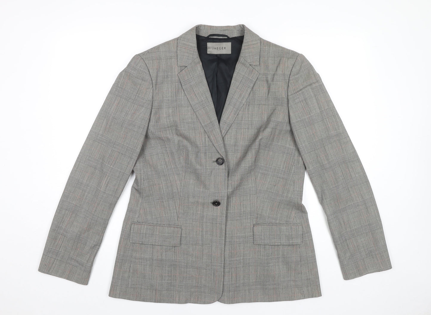 Jaeger Womens Grey Check Wool Blend Blazer Jacket Size 12