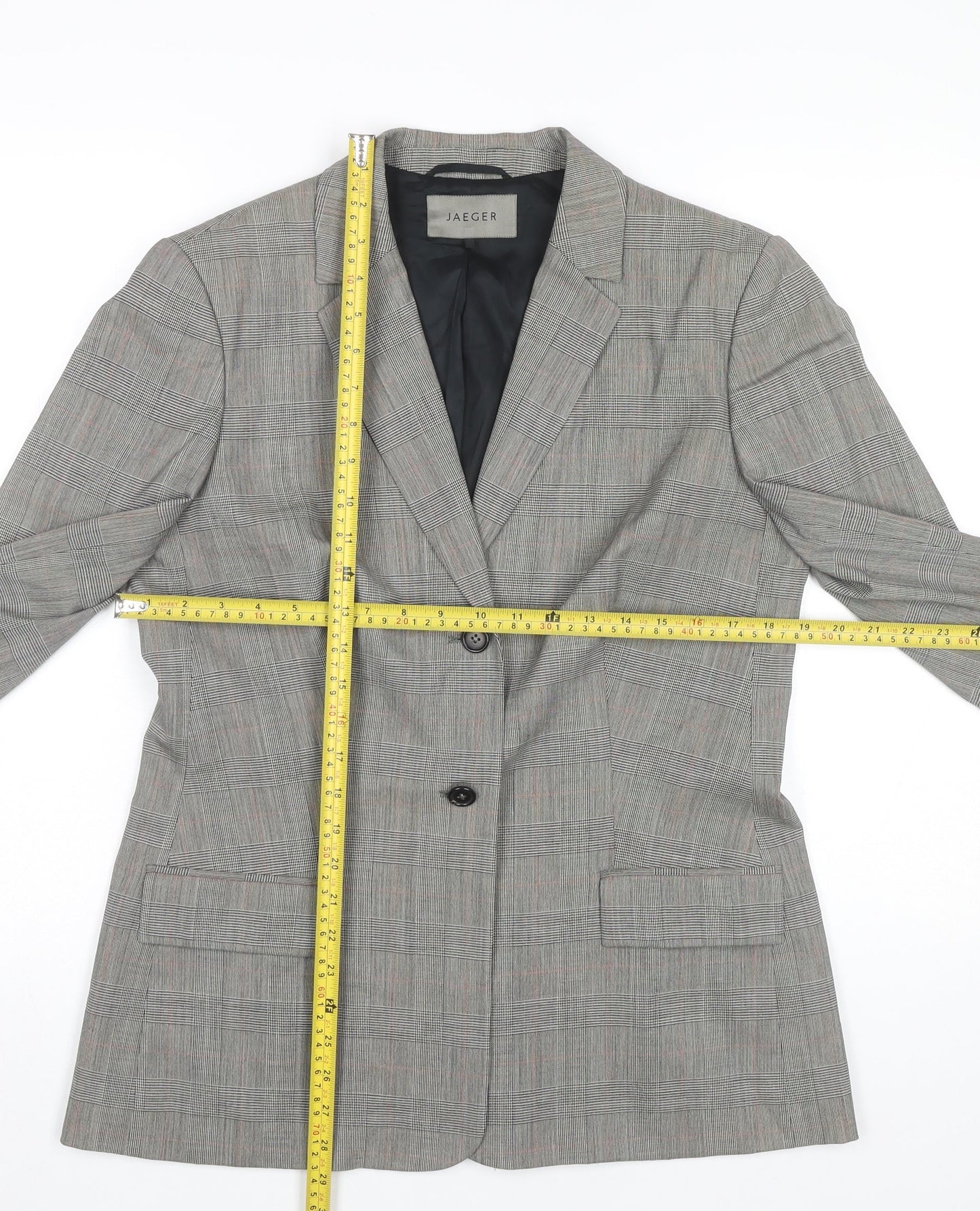 Jaeger Womens Grey Check Wool Blend Blazer Jacket Size 12