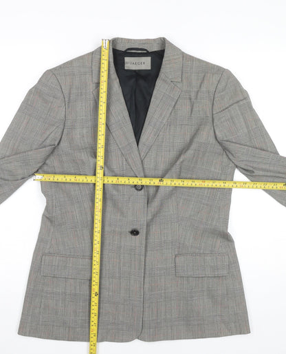Jaeger Womens Grey Check Wool Blend Blazer Jacket Size 12