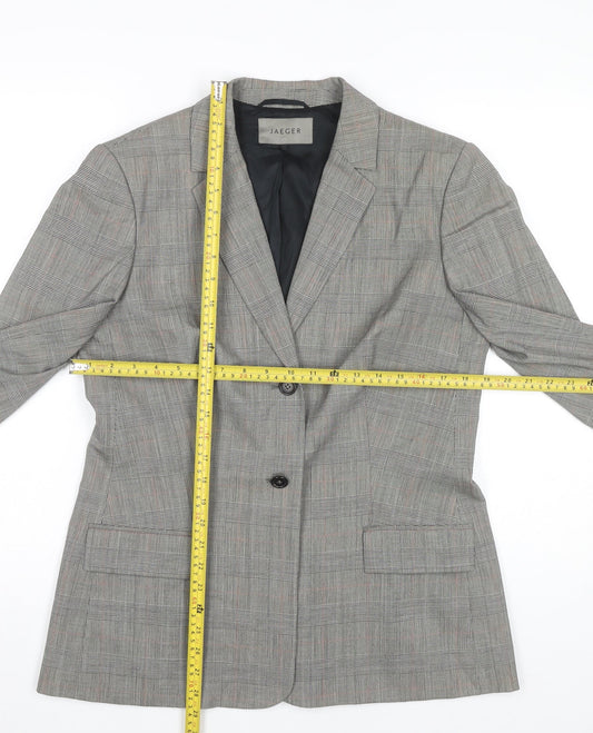 Jaeger Womens Grey Check Wool Blend Blazer Jacket Size 12