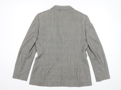 Jaeger Womens Grey Check Wool Blend Blazer Jacket Size 12