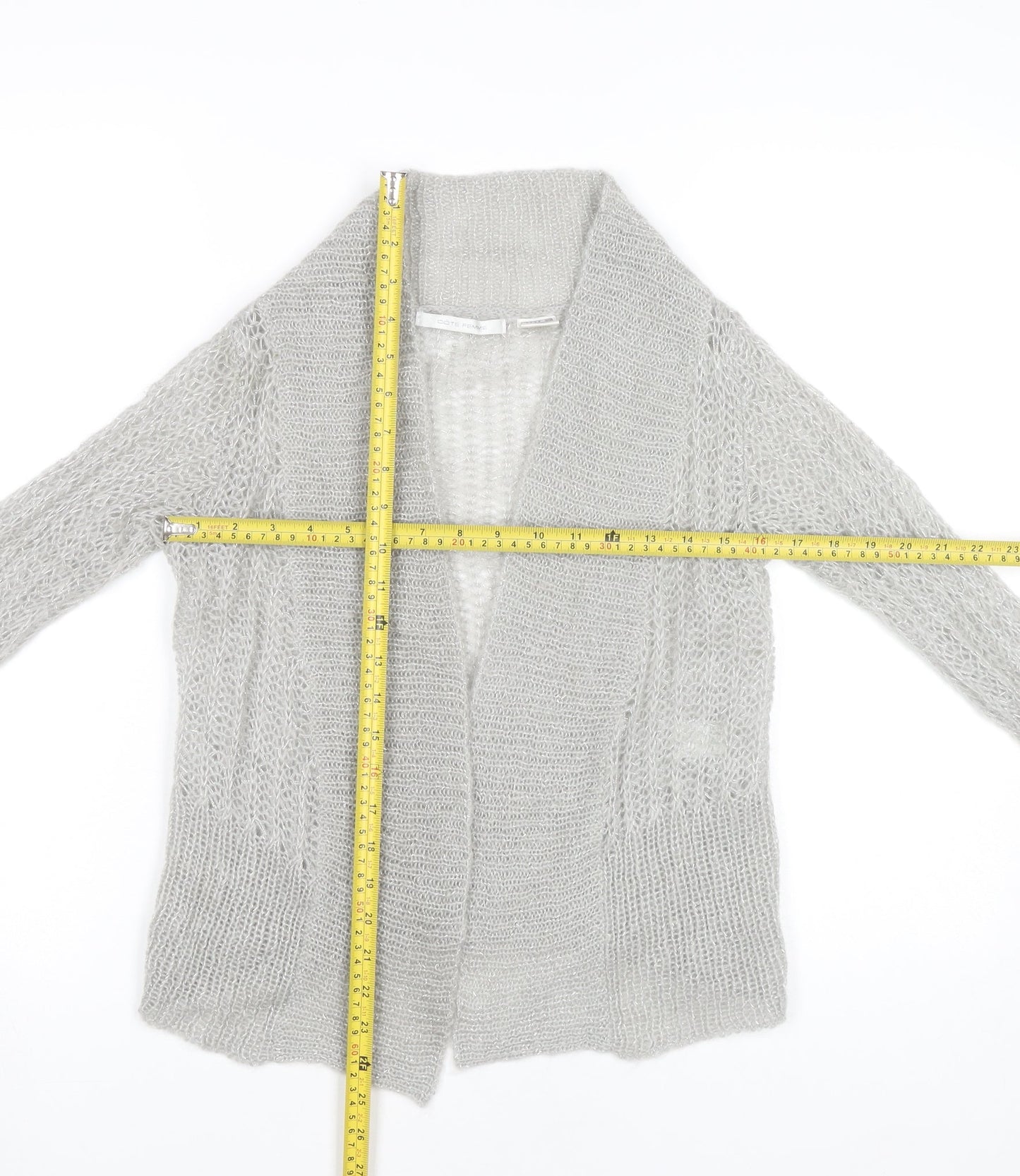 Côte Femme Womens Grey Open-Knit Mohair Blend Cardigan UK 6