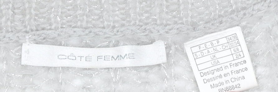 Côte Femme Womens Grey Open-Knit Mohair Blend Cardigan UK 6